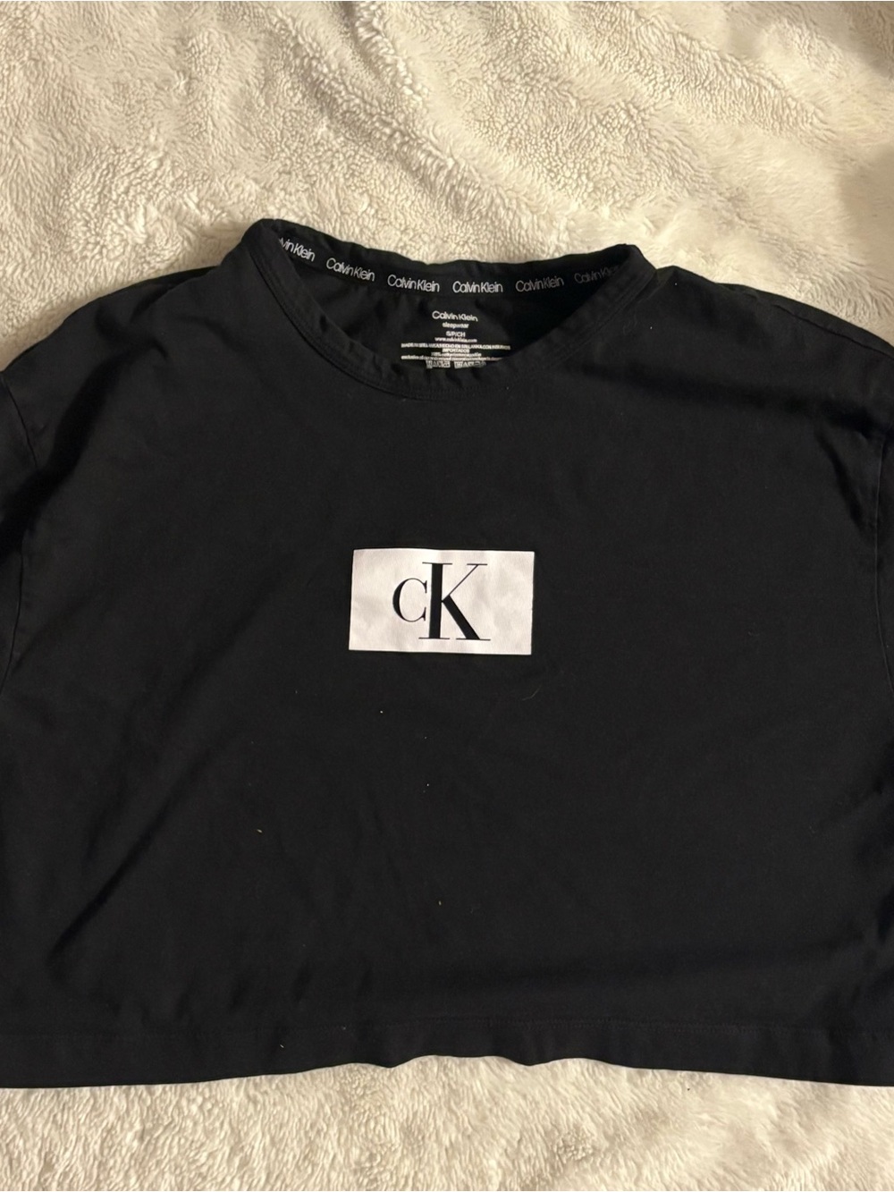 Calvin Klein Black Cropped Tee with White CK Logo